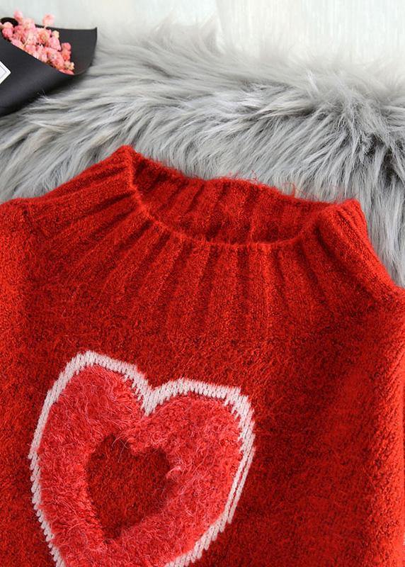 チャンキー レッド ニットワンピース ロング丈 Oネック オーバーサイズ 厚手 ニットウェア