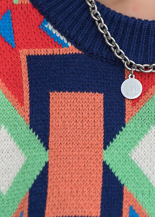 ファッション Oネック チェック柄 秋 ニット 長袖ワンピース