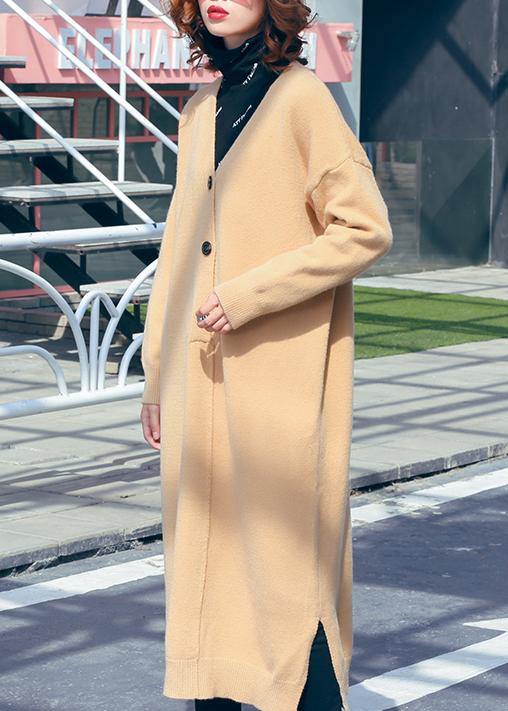 レディース Vネック サイドオープン セーター 上品カーキ ヒップスター ニットワンピース