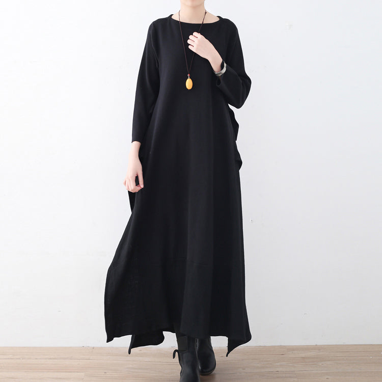 ブティック風 ダークブルー ニットワンピース 大きいサイズ レディース サイドスリット 秋 フェイク2ピース