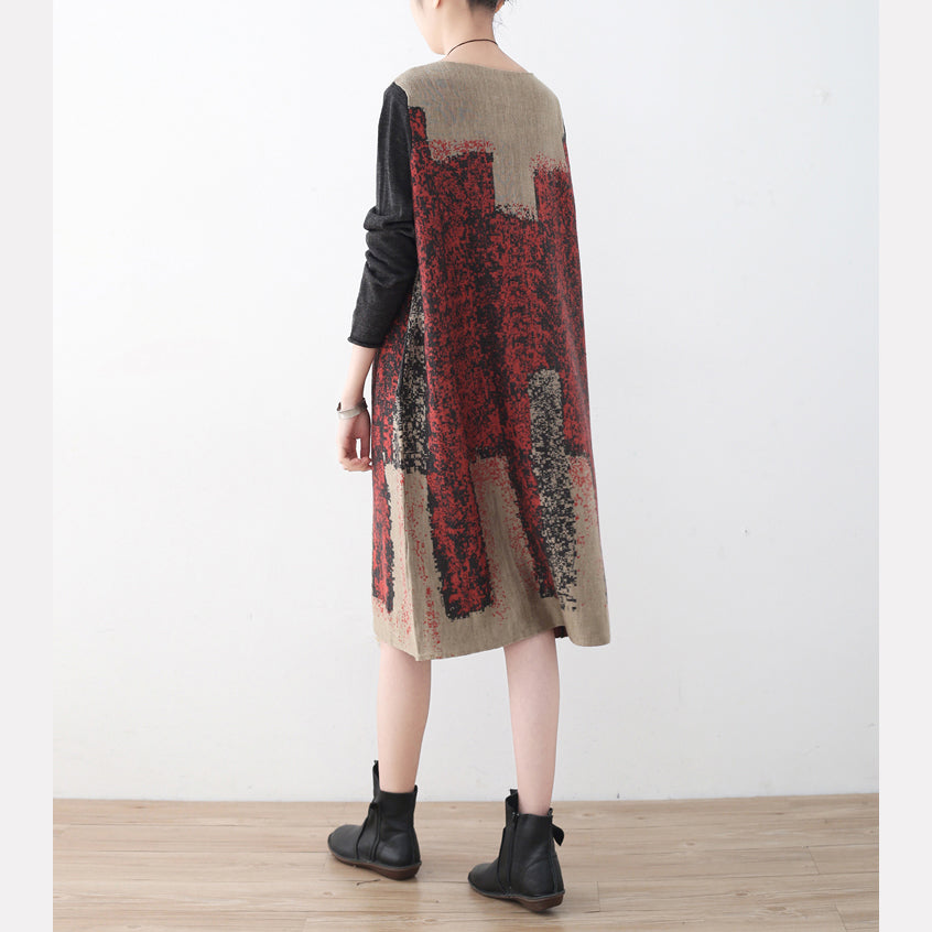 スタイリッシュ カーキ ニットワンピース トレンド 大きいサイズ パッチワーク アシンメトリー セーター