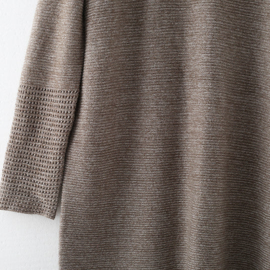 レディース カーキ ニットワンピース 秋 ファッション ハイネック ヴィンテージ 透かしデザイン